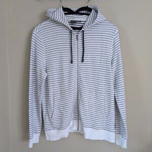 Armani Exchange Cotton Zip Hoodie Men's White with Chevron like Stripes Size XXL